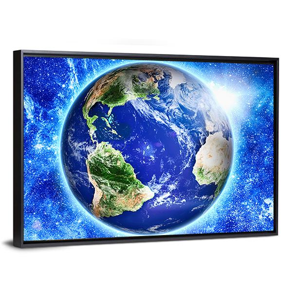 Blue Planet Earth From Space Canvas Wall Art-3 Horizontal-Gallery Wrap-25" x 16"-Tiaracle