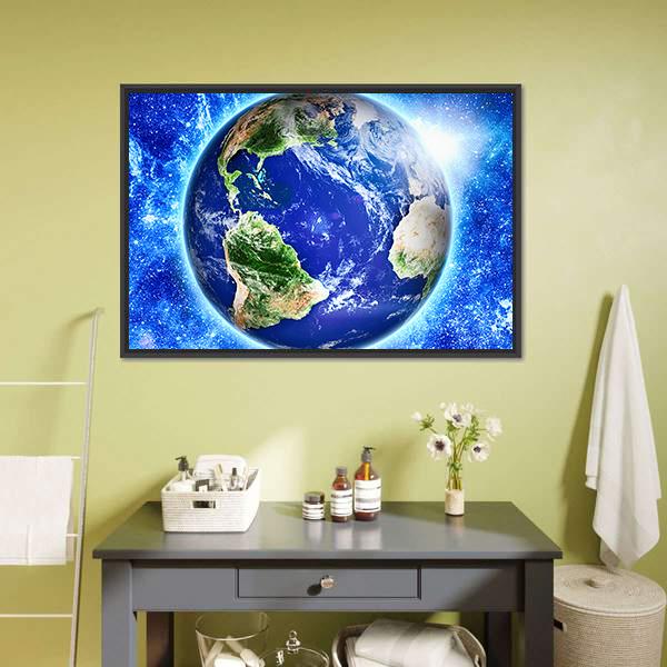 Blue Planet Earth From Space Canvas Wall Art-3 Horizontal-Gallery Wrap-25" x 16"-Tiaracle
