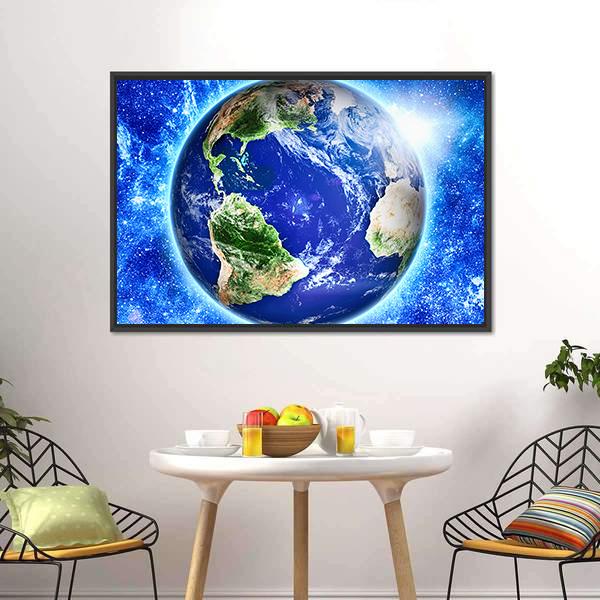 Blue Planet Earth From Space Canvas Wall Art-3 Horizontal-Gallery Wrap-25" x 16"-Tiaracle