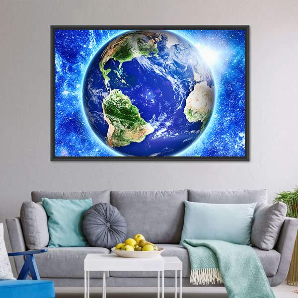 Blue Planet Earth From Space Canvas Wall Art-1 Piece-Floating Frame-24" x 16"-Tiaracle