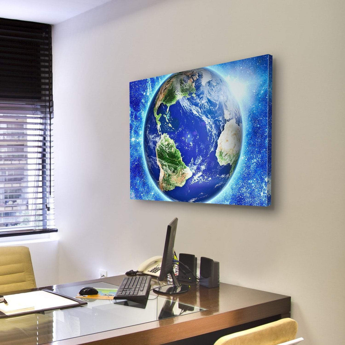 Blue Planet Earth From Space Canvas Wall Art-3 Horizontal-Gallery Wrap-25" x 16"-Tiaracle