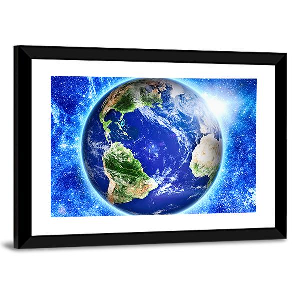 Blue Planet Earth From Space Canvas Wall Art-3 Horizontal-Gallery Wrap-25" x 16"-Tiaracle