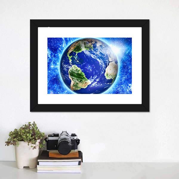 Blue Planet Earth From Space Canvas Wall Art-1 Piece-Framed Print-20" x 16"-Tiaracle