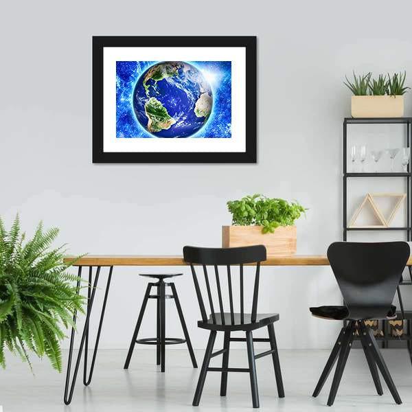 Blue Planet Earth From Space Canvas Wall Art-3 Horizontal-Gallery Wrap-25" x 16"-Tiaracle