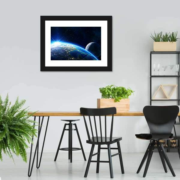 Blue Planet Earth & Moon Vertical Canvas Wall Art-3 Vertical-Gallery Wrap-12" x 25"-Tiaracle