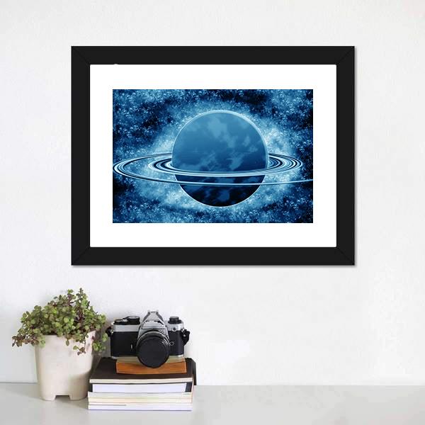 Blue Planet In Fantasy Space Canvas Wall Art-1 Piece-Framed Print-20" x 16"-Tiaracle