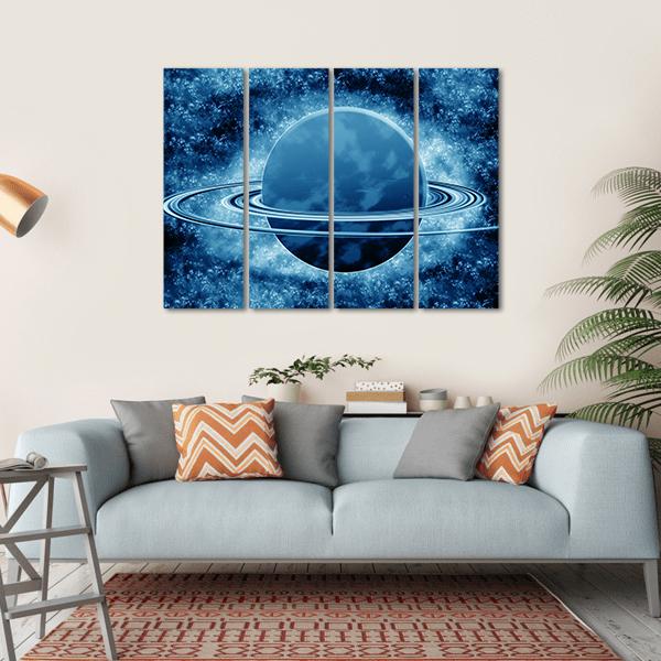 Blue Planet In Fantasy Space Canvas Wall Art-4 Horizontal-Gallery Wrap-34" x 24"-Tiaracle