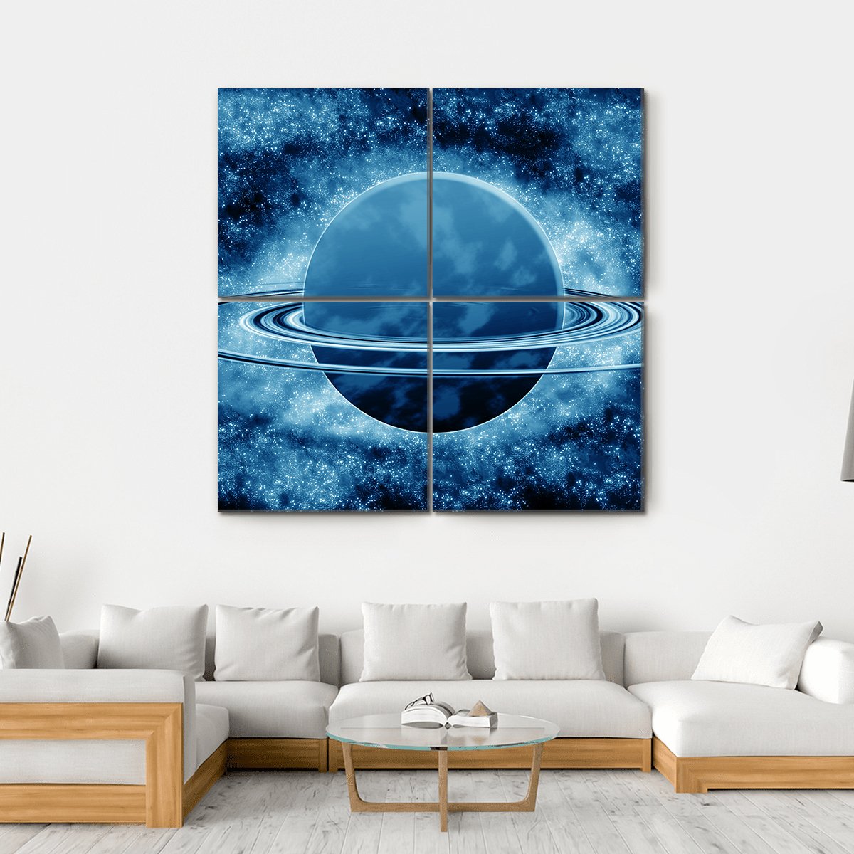 Blue Planet In Fantasy Space Canvas Wall Art-4 Square-Gallery Wrap-17" x 17"-Tiaracle
