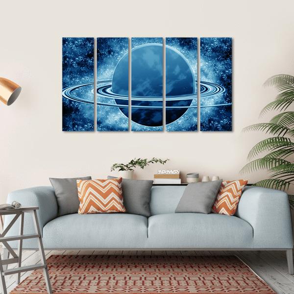 Blue Planet In Fantasy Space Canvas Wall Art-5 Horizontal-Gallery Wrap-22" x 12"-Tiaracle