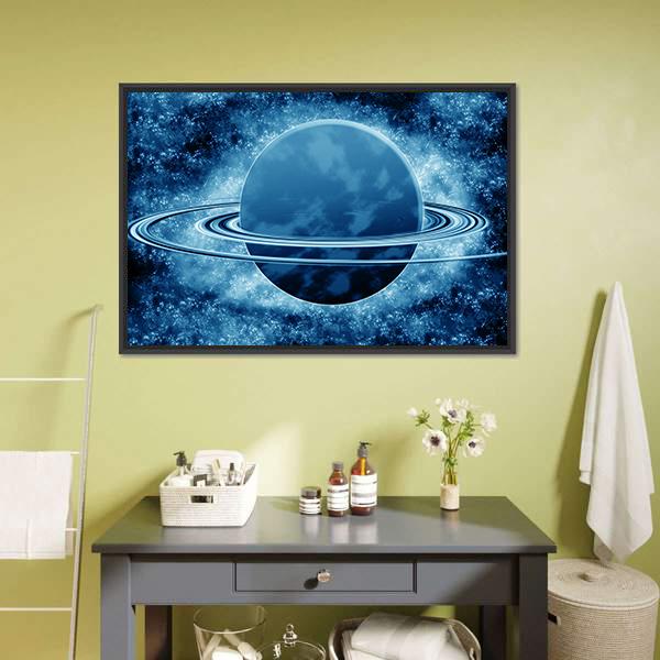 Blue Planet In Fantasy Space Canvas Wall Art-5 Horizontal-Gallery Wrap-22" x 12"-Tiaracle