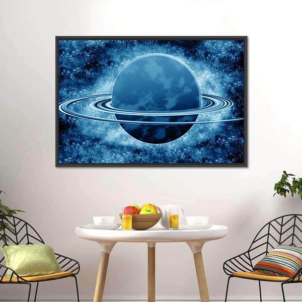 Blue Planet In Fantasy Space Canvas Wall Art-5 Horizontal-Gallery Wrap-22" x 12"-Tiaracle