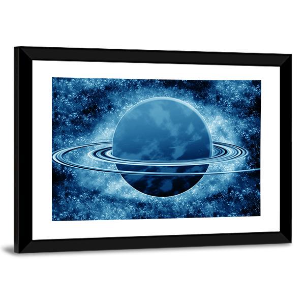 Blue Planet In Fantasy Space Canvas Wall Art-5 Horizontal-Gallery Wrap-22" x 12"-Tiaracle