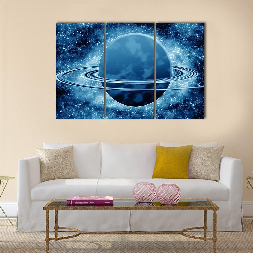 Blue Planet In Fantasy Space Canvas Wall Art-3 Horizontal-Gallery Wrap-37" x 24"-Tiaracle