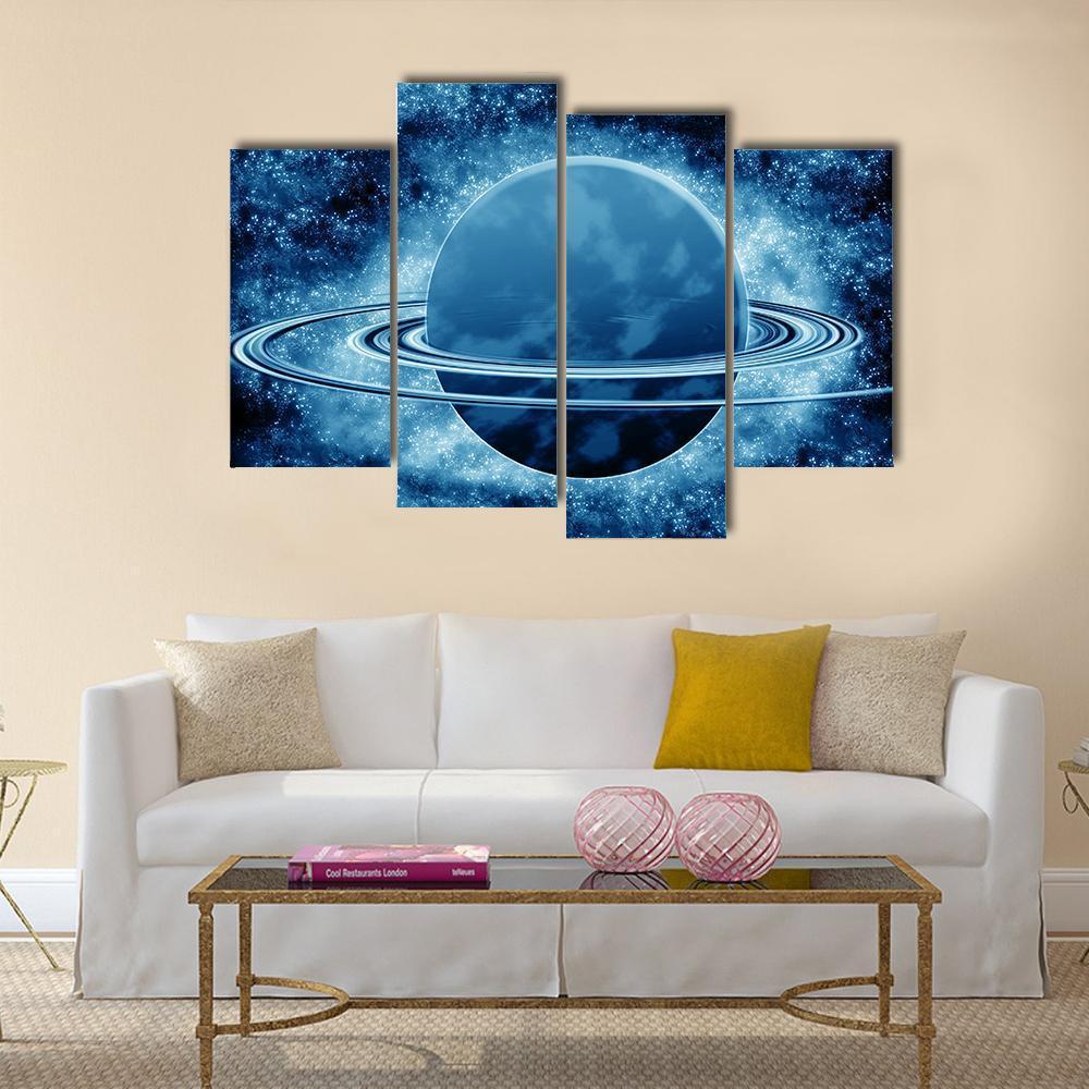Blue Planet In Fantasy Space Canvas Wall Art-4 Pop-Gallery Wrap-50" x 32"-Tiaracle