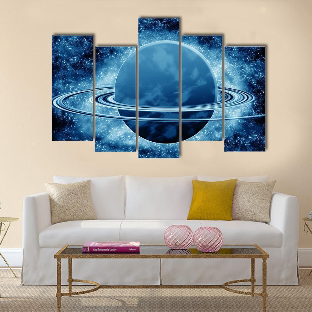 Blue Planet In Fantasy Space Canvas Wall Art-5 Pop-Gallery Wrap-47" x 32"-Tiaracle
