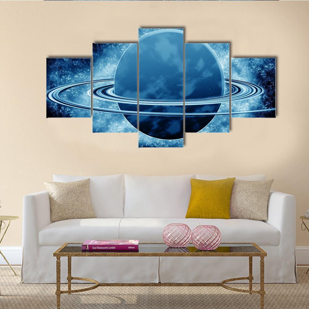 Blue Planet In Fantasy Space Canvas Wall Art-5 Star-Gallery Wrap-62" x 32"-Tiaracle