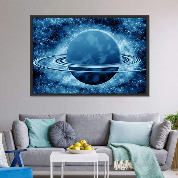 Blue Planet In Fantasy Space Canvas Wall Art-1 Piece-Floating Frame-24" x 16"-Tiaracle