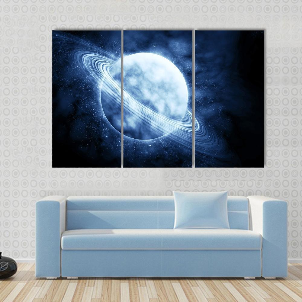 Blue Planet In Space Canvas Wall Art-3 Horizontal-Gallery Wrap-37" x 24"-Tiaracle
