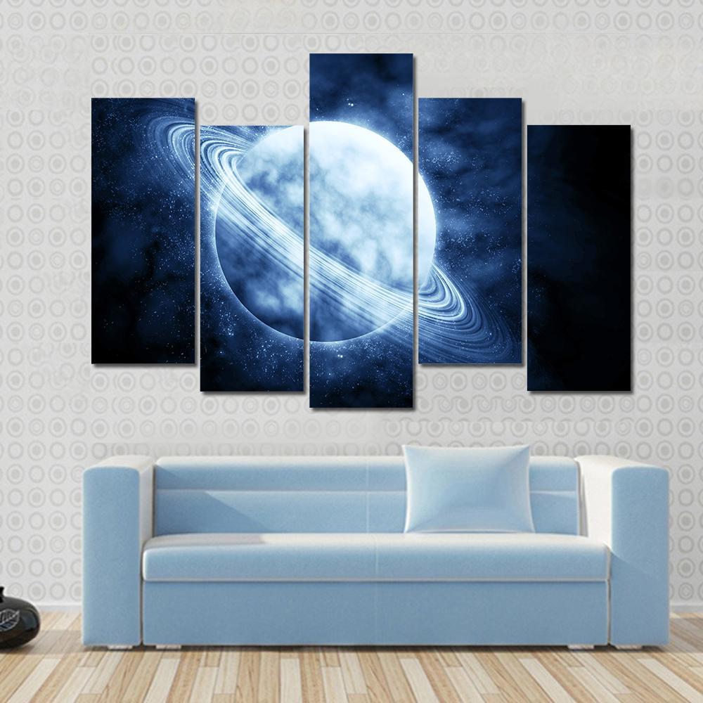 Blue Planet In Space Canvas Wall Art-5 Pop-Gallery Wrap-47" x 32"-Tiaracle