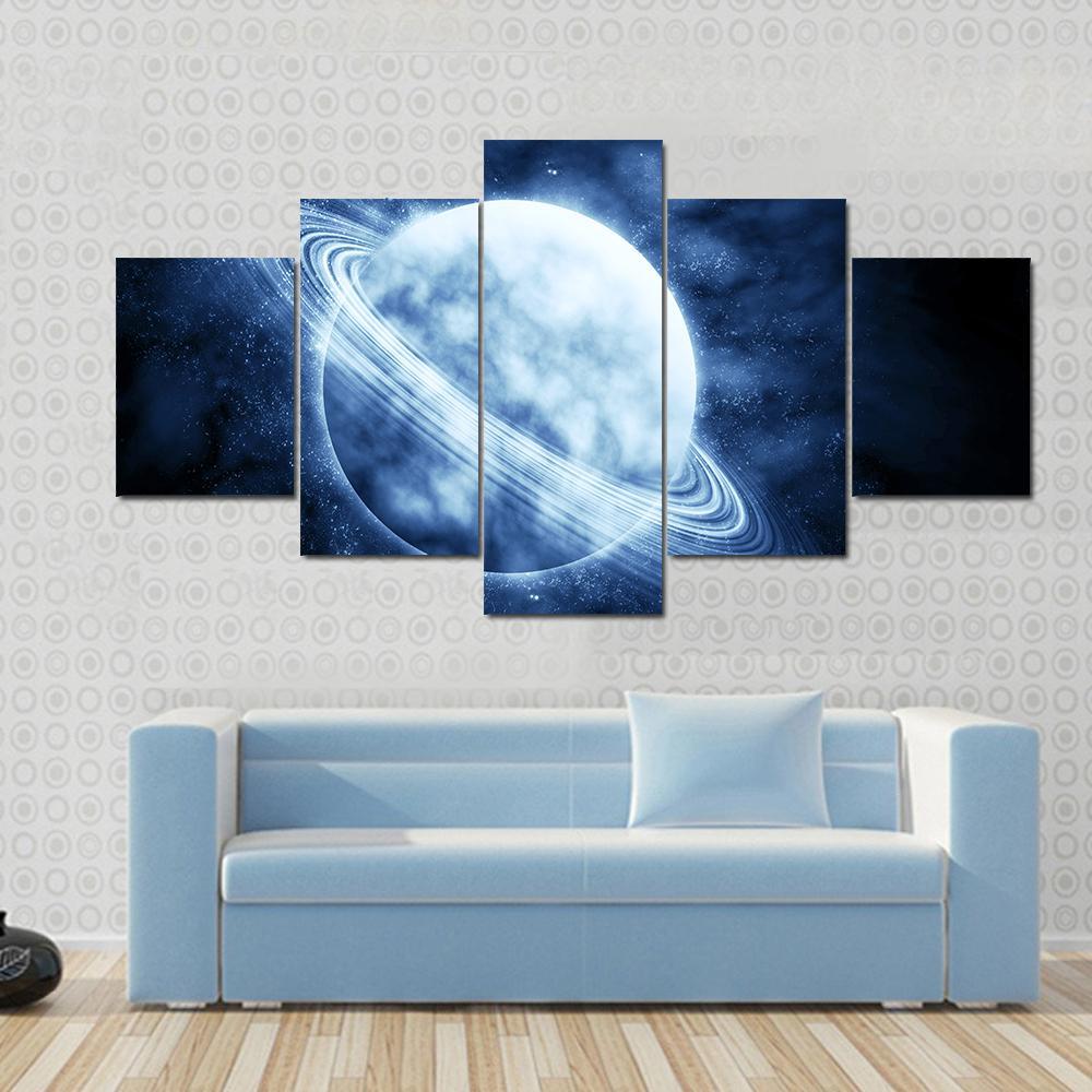 Blue Planet In Space Canvas Wall Art-5 Star-Gallery Wrap-62" x 32"-Tiaracle
