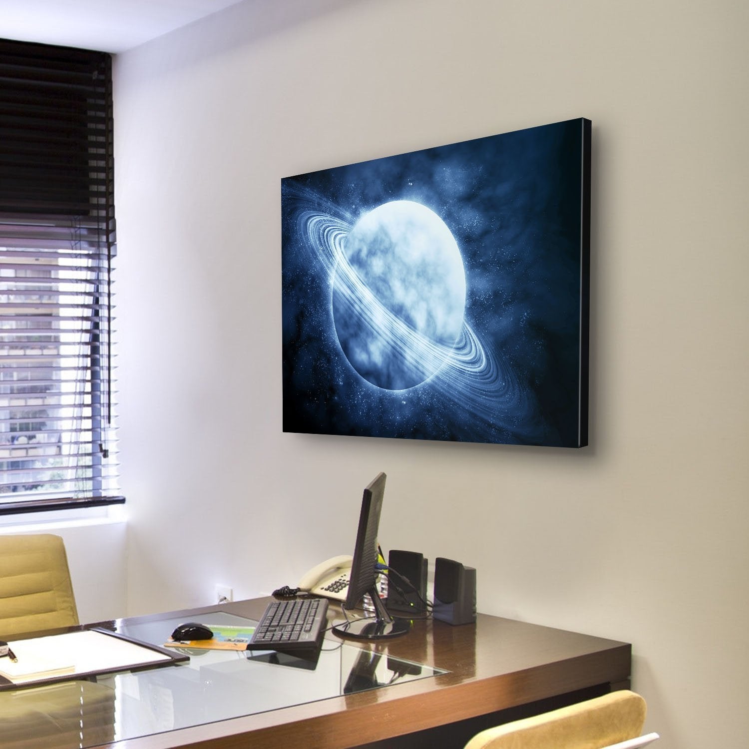 Blue Planet In Space Canvas Wall Art-3 Horizontal-Gallery Wrap-25" x 16"-Tiaracle