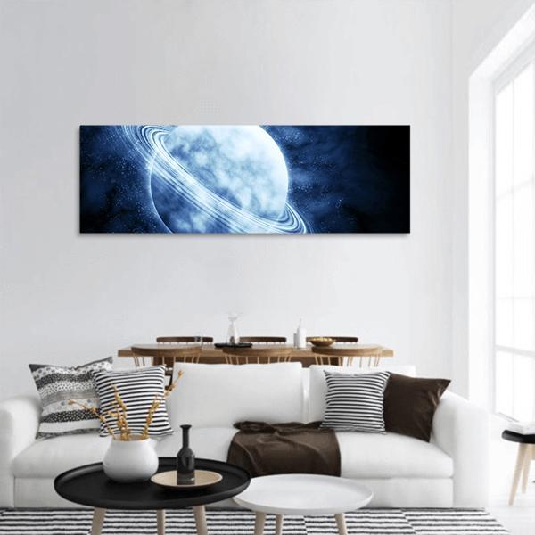 Blue Planet In Space Panoramic Canvas Wall Art-3 Piece-25" x 08"-Tiaracle