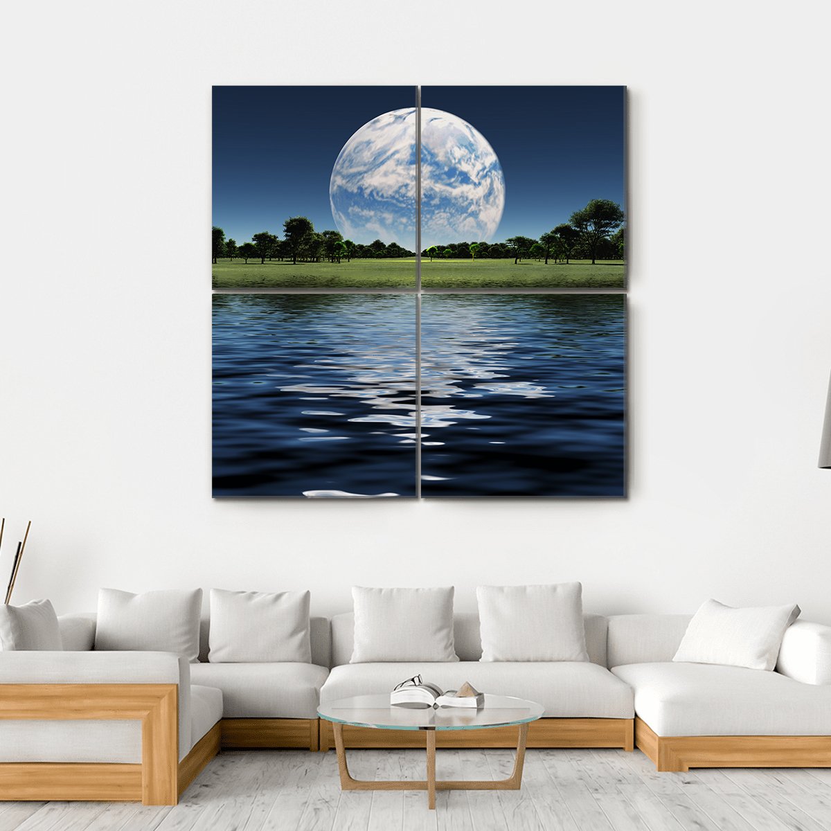 Blue Planet On The Horizon Canvas Wall Art-4 Square-Gallery Wrap-17" x 17"-Tiaracle
