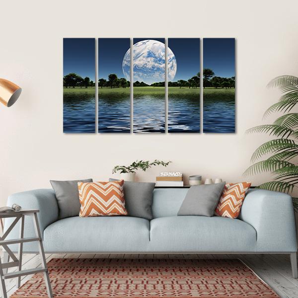 Blue Planet On The Horizon Canvas Wall Art-5 Horizontal-Gallery Wrap-22" x 12"-Tiaracle