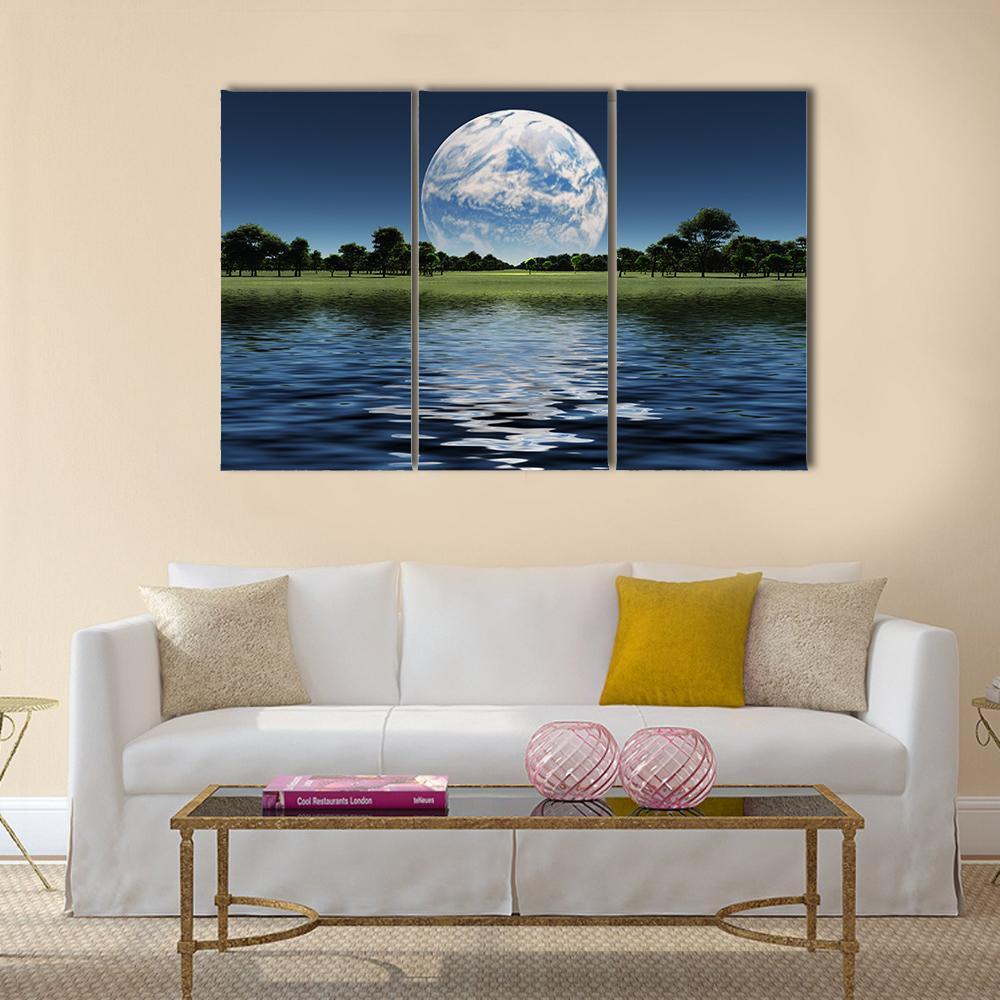 Blue Planet On The Horizon Canvas Wall Art-3 Horizontal-Gallery Wrap-37" x 24"-Tiaracle