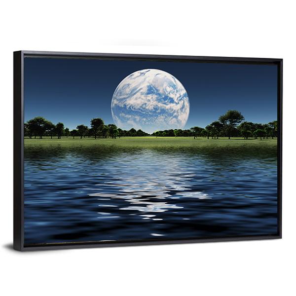 Blue Planet On The Horizon Canvas Wall Art-3 Horizontal-Gallery Wrap-25" x 16"-Tiaracle