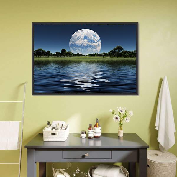 Blue Planet On The Horizon Canvas Wall Art-3 Horizontal-Gallery Wrap-25" x 16"-Tiaracle