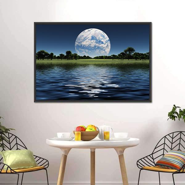 Blue Planet On The Horizon Canvas Wall Art-3 Horizontal-Gallery Wrap-25" x 16"-Tiaracle