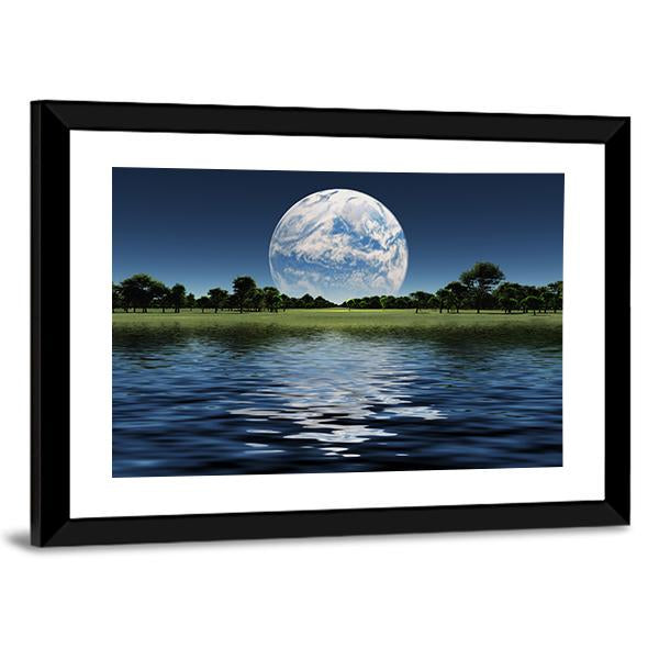 Blue Planet On The Horizon Canvas Wall Art-3 Horizontal-Gallery Wrap-25" x 16"-Tiaracle