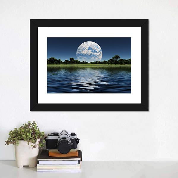 Blue Planet On The Horizon Canvas Wall Art-1 Piece-Framed Print-20" x 16"-Tiaracle