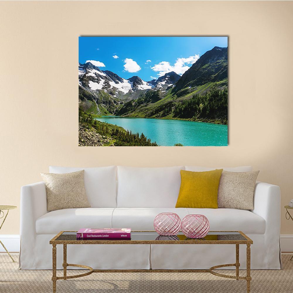 Blue River In Mountains Canvas Wall Art-1 Piece-Gallery Wrap-48" x 32"-Tiaracle