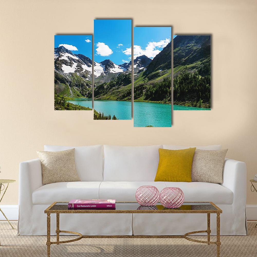 Blue River In Mountains Canvas Wall Art-4 Pop-Gallery Wrap-50" x 32"-Tiaracle