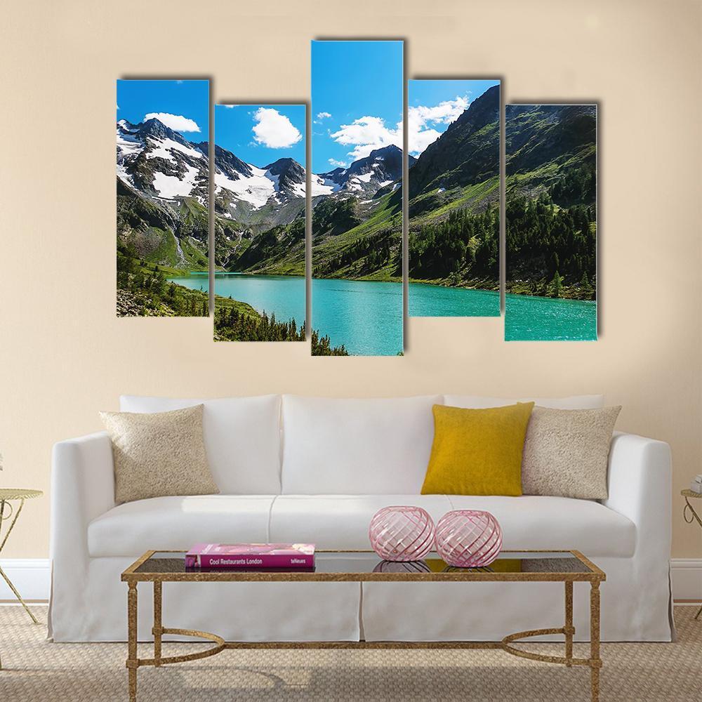 Blue River In Mountains Canvas Wall Art-5 Pop-Gallery Wrap-47" x 32"-Tiaracle