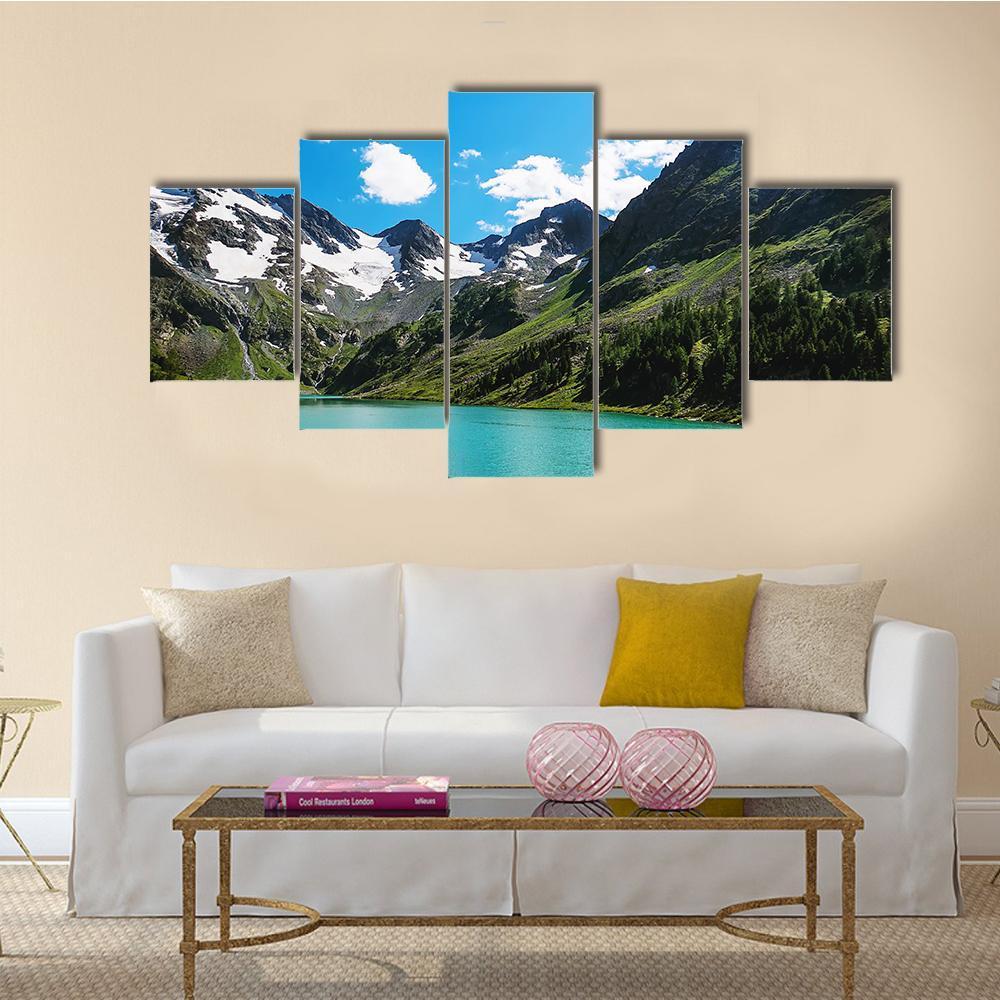 Blue River In Mountains Canvas Wall Art-5 Star-Gallery Wrap-62" x 32"-Tiaracle