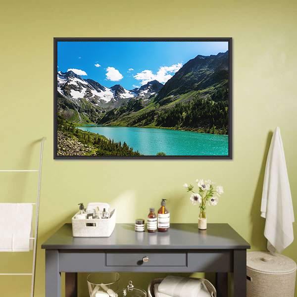 Blue River In Mountains Canvas Wall Art-3 Horizontal-Gallery Wrap-25" x 16"-Tiaracle