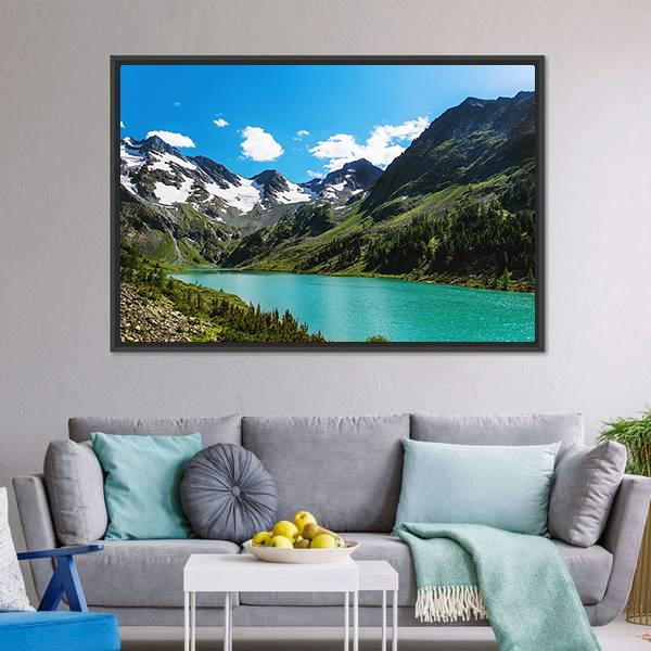 Blue River In Mountains Canvas Wall Art-3 Horizontal-Gallery Wrap-25" x 16"-Tiaracle