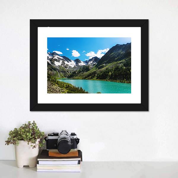 Blue River In Mountains Canvas Wall Art-3 Horizontal-Gallery Wrap-25" x 16"-Tiaracle