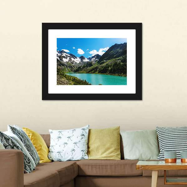 Blue River In Mountains Canvas Wall Art-1 Piece-Framed Print-20" x 16"-Tiaracle