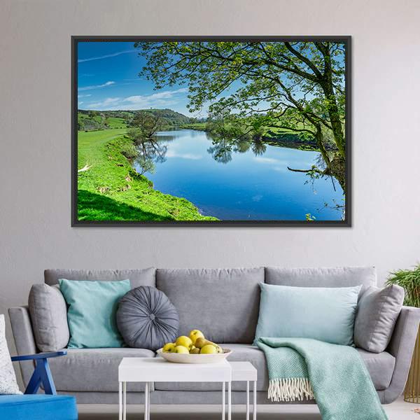 Blue River Near Lancaster Canvas Wall Art-1 Piece-Floating Frame-24" x 16"-Tiaracle