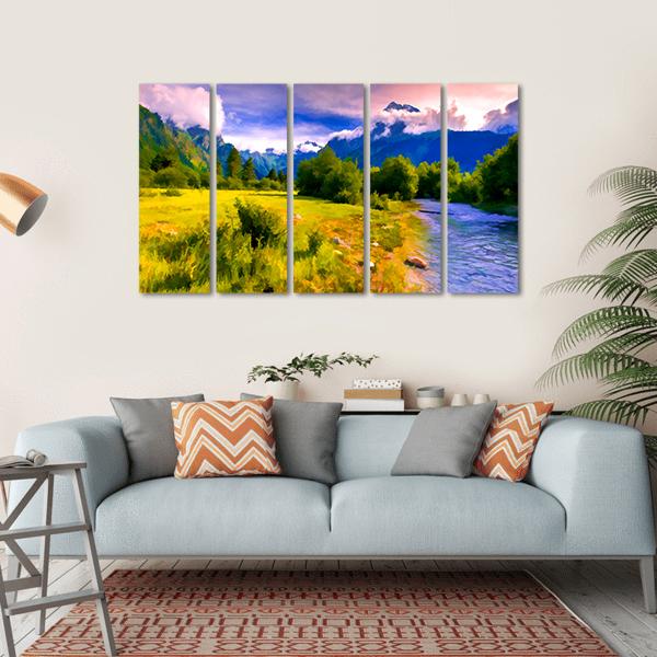 Blue River Watercolor Canvas Wall Art-5 Horizontal-Gallery Wrap-22" x 12"-Tiaracle