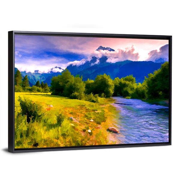 Blue River Watercolor Canvas Wall Art-3 Horizontal-Gallery Wrap-25" x 16"-Tiaracle