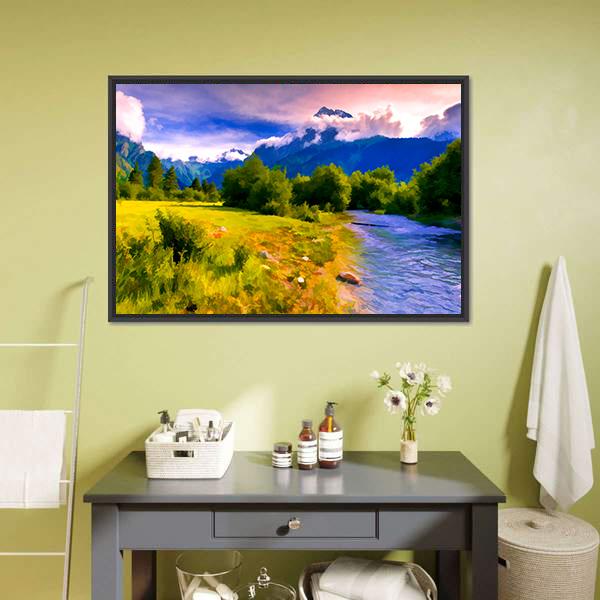 Blue River Watercolor Canvas Wall Art-1 Piece-Floating Frame-24" x 16"-Tiaracle