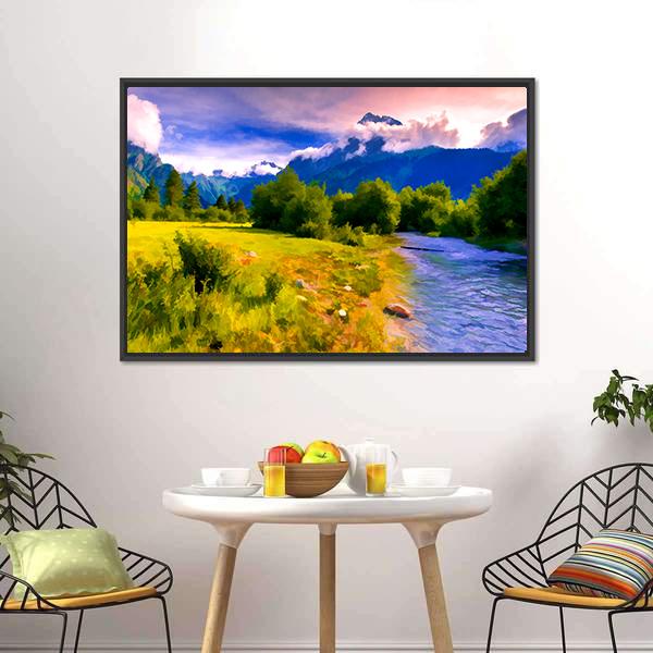 Blue River Watercolor Canvas Wall Art-3 Horizontal-Gallery Wrap-25" x 16"-Tiaracle