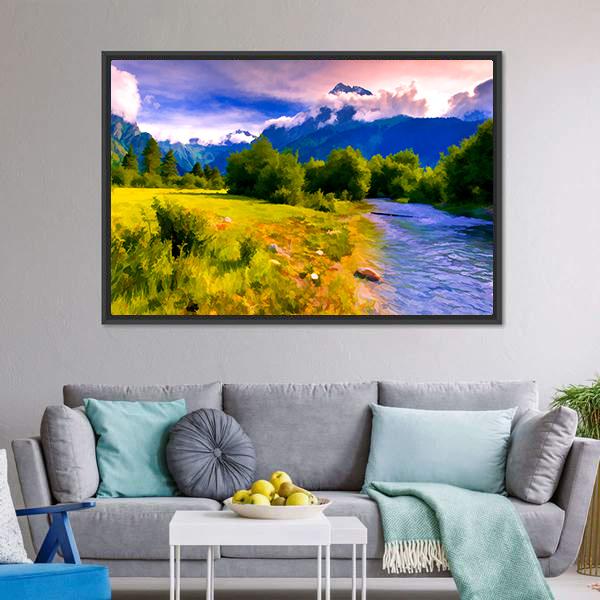 Blue River Watercolor Canvas Wall Art-3 Horizontal-Gallery Wrap-25" x 16"-Tiaracle