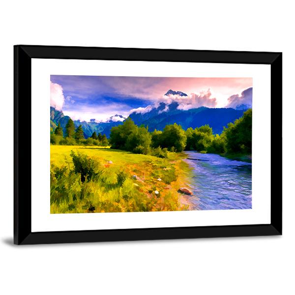 Blue River Watercolor Canvas Wall Art-3 Horizontal-Gallery Wrap-25" x 16"-Tiaracle