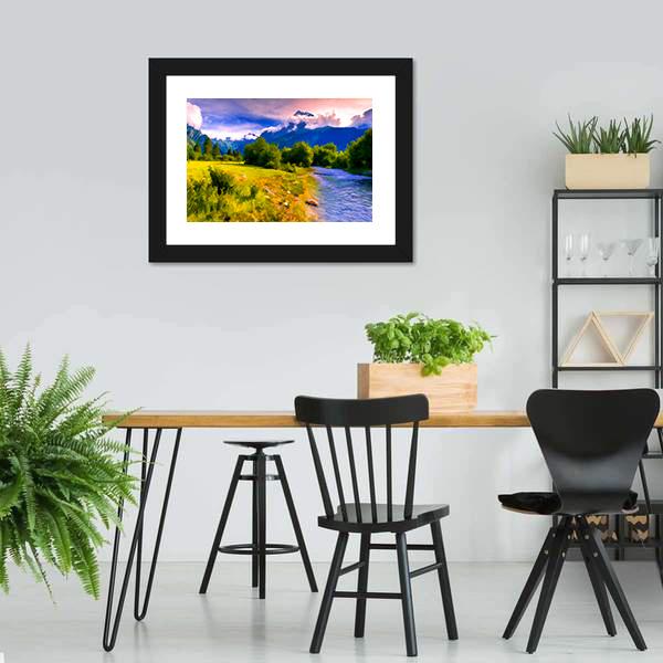 Blue River Watercolor Canvas Wall Art-3 Horizontal-Gallery Wrap-25" x 16"-Tiaracle